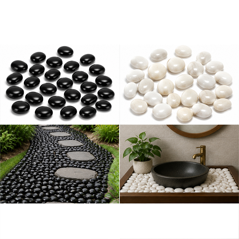 Aquarium Decoration Rock - Wit & Zwart Gepolijste Rivierstenen 200g-400g,